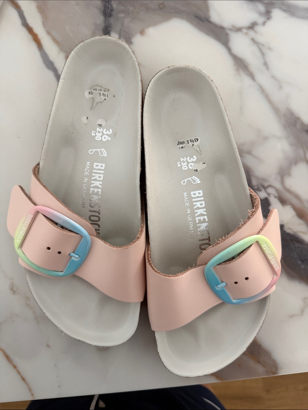 Birkenstock Pink Madrid EVA Sandals with Pastel 🌈 Rainbow Big Buckles